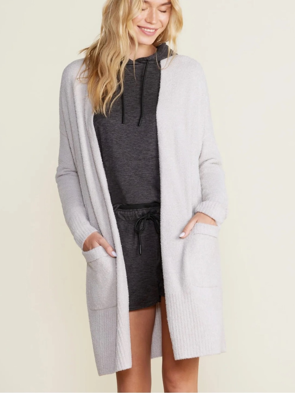 NWT Barefoot Dreams Cozychic Lite Essential Long Cardi-Silver Ice Small